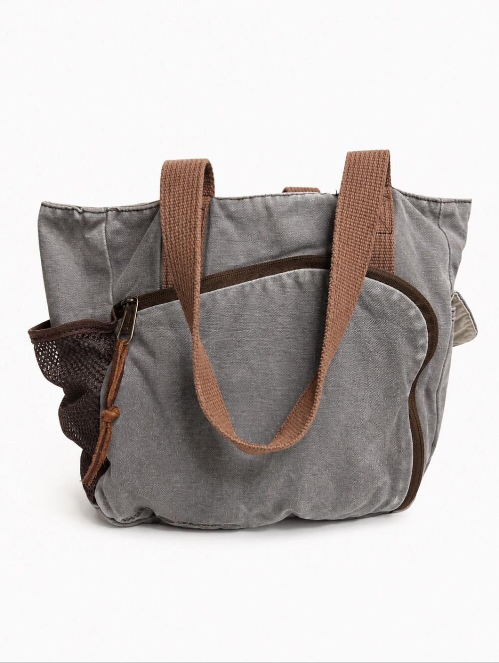 Duluth Trading Co. Gray Cotton Utility Tote Bag Multi-Pocket Canvas Carryall